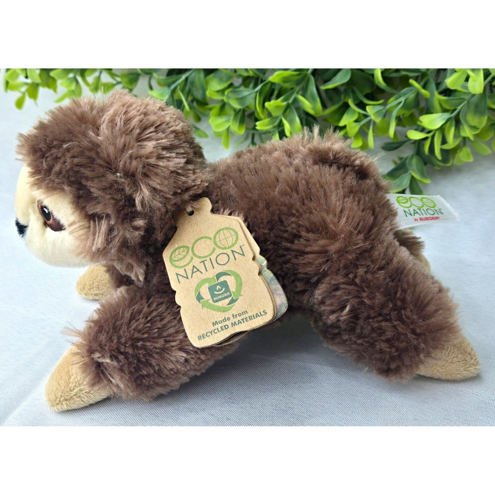 Aurora Eco Nation Sloth Plush 8.5" Stuffed Animal 100% Recycled NWT Eco Softies